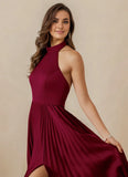 Pleated Halter Stretch Satin A-line Bridesmaid Dress