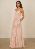 Floor-Length Pleated Drape Sweetheart Chiffon A-line Bridesmaid Dress