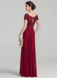 A-line V-Neck Floor-Length Chiffon Lace Mother of the Bride Dress With Pleated Rhinestone