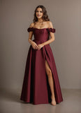 Off Shoulder Satin Strapless Cowl Neck Maxi Prom Gown