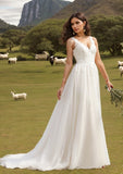 Ball-Gown/Princess V-Neck Court Train Tulle Lace Wedding Dress