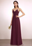 A-line V-Neck Floor-Length Lace Chiffon Bridesmaid Dress With Ruffle