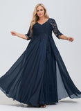 A-line V-Neck Floor-Length Lace Chiffon Mother of the Bride Dress With Sequins