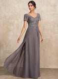 A-line V-Neck Floor-Length Chiffon Lace Mother of the Bride Dress