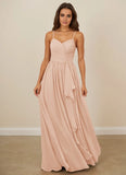 Floor-Length Pleated Drape Sweetheart Chiffon A-line Bridesmaid Dress