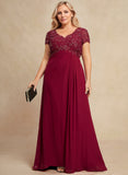 A-line V-Neck Floor-Length Chiffon Lace Mother of the Bride Dress