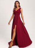 A-line V-Neck Floor-Length Chiffon Bridesmaid Dress With Ruffle