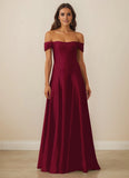 Off Shoulder Stretch Satin A-line Prom Dress