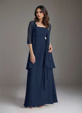 A-Line Square Neckline Pleated Chiffon Mother of the Bride Dress