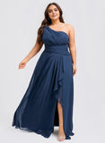 Plus Size A-line One Shoulder Floor-Length Chiffon Bridesmaid Dress With Ruffle