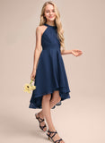 A-line Halter Asymmetrical Chiffon Junior Bridesmaid Dress With Pleated