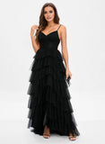 Ball-Gown/Princess V-Neck Sweep Train Tulle Prom Dresses