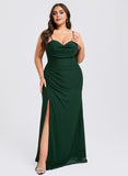 Trumpet/Mermaid Cowl Floor-Length Chiffon Prom Dresses With Ruffle