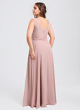 A-line V-Neck Floor-Length Chiffon Bridesmaid Dress