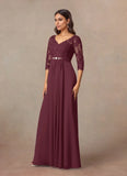 A-Line V-Neck Lace Chiffon Mother of the Bride Dress