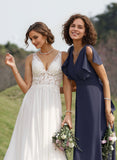 A-line V-Neck Floor-Length Chiffon Bridesmaid Dress