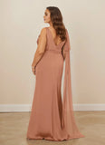 Plus Size Maxi Plunging Stretch Satin Mermaid Prom Dress