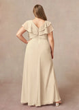 A-Line V-Neck Ruched Chiffon Mother of the Bride Dress