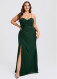 Plus Size Trumpet/Mermaid Cowl Floor-Length Chiffon Prom Dresses With Ruffle