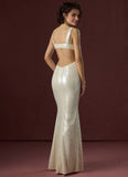 Column/Mermaid Sequin Square-Neck Sleeveless Maxi Prom Dress