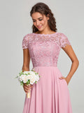 A-Line/Princess Scoop Floor-Length Short Sleeves Chiffon Bridesmaid Dress