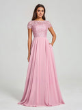 A-Line/Princess Scoop Floor-Length Short Sleeves Chiffon Bridesmaid Dress