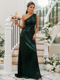 Sheath/Column Sequins Ruched One-Shoulder Sleeveless Sweep/Brush Train Bridesmaid Dresses