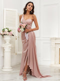 Ruched One-shoulder Floor-length Bridesmaid Dresses