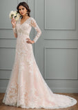 Trumpet/Mermaid V-Neck Court Train Tulle Lace Wedding Dress