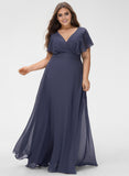 Plus Size A-line V-Neck Floor-Length Chiffon Bridesmaid Dress