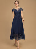 A-line Scoop Illusion Tea-Length Lace Chiffon Mother of the Bride Dress With Sequins