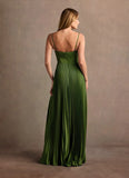 V-Neck Satin Pleated A-Line Maxi Prom Dress