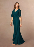 A-Line V-Neck Lace Chiffon Mother of the Bride Dress