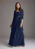 A-Line Square Neckline Pleated Chiffon Mother of the Bride Dress