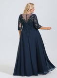 A-line V-Neck Floor-Length Lace Chiffon Mother of the Bride Dress With Sequins