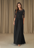 A-Line Scoop Lace Chiffon Mother of the Bride Dress