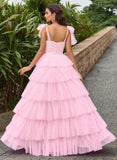 Ball-Gown/Princess Sweetheart Floor-Length Tulle Lace Prom Dresses With Bow Appliques Lace