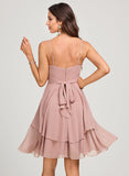 A-line V-Neck Short Mesh Homecoming Dress With Bow Pleated