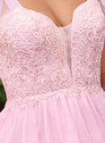 Ball-Gown/Princess Sweetheart Floor-Length Tulle Lace Prom Dresses With Bow Appliques Lace