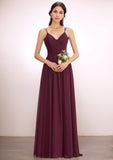 A-line V-Neck Floor-Length Lace Chiffon Bridesmaid Dress With Ruffle