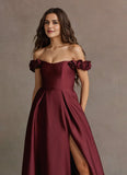 Off Shoulder Satin Strapless Cowl Neck Maxi Prom Gown