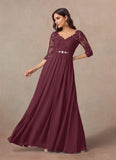 A-Line V-Neck Lace Chiffon Mother of the Bride Dress