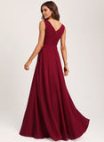 A-line V-Neck Floor-Length Chiffon Bridesmaid Dress With Ruffle