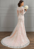 Trumpet/Mermaid V-Neck Court Train Tulle Lace Wedding Dress