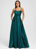 A-line Sweetheart Floor-Length Stretch Satin Prom Dresses