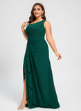 Plus Size A-line Asymmetrical One Shoulder Floor-Length Chiffon Bridesmaid Dress With Ruffle