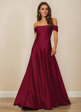 Off Shoulder Stretch Satin A-line Prom Dress