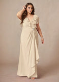 A-Line V-Neck Ruched Chiffon Mother of the Bride Dress