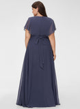 Plus Size A-line V-Neck Floor-Length Chiffon Bridesmaid Dress