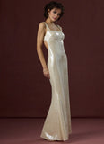 Column/Mermaid Sequin Square-Neck Sleeveless Maxi Prom Dress